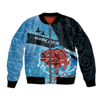 Personalised Snapper Fishing New Zealand Bomber Jacket Tamure Fish Hook Maori Pattern