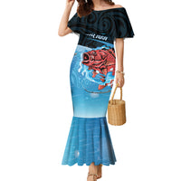 Personalised Snapper Fishing New Zealand Family Matching Mermaid Dress and Hawaiian Shirt Tamure Fish Hook Maori Pattern