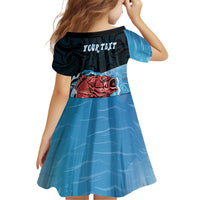 Personalised Snapper Fishing New Zealand Family Matching Short Sleeve Bodycon Dress and Hawaiian Shirt Tamure Fish Hook Maori Pattern