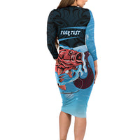 Personalised Snapper Fishing New Zealand Long Sleeve Bodycon Dress Tamure Fish Hook Maori Pattern