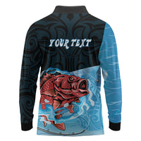 Personalised Snapper Fishing New Zealand Long Sleeve Polo Shirt Tamure Fish Hook Maori Pattern LT22 - Polynesian Pride
