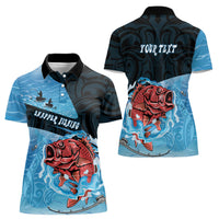 Personalised Snapper Fishing New Zealand Women Polo Shirt Tamure Fish Hook Maori Pattern