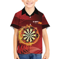 Personalised Darts New Zealand Family Matching Off Shoulder Maxi Dress and Hawaiian Shirt Silver Fern Red Color
