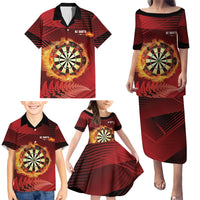 Personalised Darts New Zealand Family Matching Puletasi and Hawaiian Shirt Silver Fern Red Color