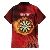 Personalised Darts New Zealand Family Matching Short Sleeve Bodycon Dress and Hawaiian Shirt Silver Fern Red Color