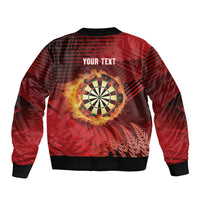 Personalised Darts New Zealand Sleeve Zip Bomber Jacket Silver Fern Red Color LT22 - Polynesian Pride