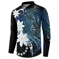 Cook Islands Maori Language Week Button Sweatshirt Tiare Maori Kuki Airani Blue Pattern