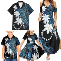 Cook Islands Maori Language Week Family Matching Summer Maxi Dress and Hawaiian Shirt Tiare Maori Kuki Airani Blue Pattern
