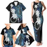 Cook Islands Maori Language Week Family Matching Tank Maxi Dress and Hawaiian Shirt Tiare Maori Kuki Airani Blue Pattern
