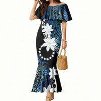 Cook Islands Maori Language Week Mermaid Dress Tiare Maori Kuki Airani Blue Pattern