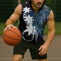 Cook Islands Maori Language Week Sleeveless Zip Hoodie Tiare Maori Kuki Airani Blue Pattern LT22 - Polynesian Pride