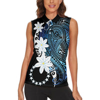 Cook Islands Maori Language Week Women Sleeveless Polo Shirt Tiare Maori Kuki Airani Blue Pattern