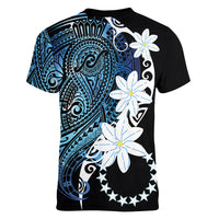 Cook Islands Maori Language Week Women V-Neck T-Shirt Tiare Maori Kuki Airani Blue Pattern LT22 - Polynesian Pride