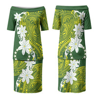 Cook Islands Maori Language Week Couples Matching Puletasi and Hawaiian Shirt Tiare Maori Kuki Airani Green Pattern