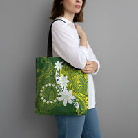 Cook Islands Maori Language Week Tote Bag Tiare Maori Kuki Airani Green Pattern