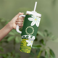 Cook Islands Maori Language Week Tumbler With Handle Tiare Maori Kuki Airani Green Pattern