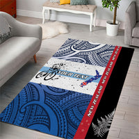 Personalised Cycling New Zealand Area Rug Aotearoa Map Fern Maori Pattern