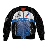 Personalised Cycling New Zealand Bomber Jacket Aotearoa Map Fern Maori Pattern LT22 Unisex Blue - Polynesian Pride