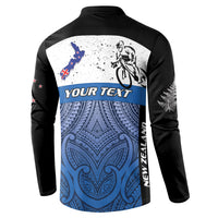 Personalised Cycling New Zealand Button Sweatshirt Aotearoa Map Fern Maori Pattern