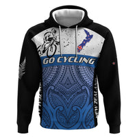 Personalised Cycling New Zealand Hoodie Aotearoa Map Fern Maori Pattern LT22 Pullover Hoodie Blue - Polynesian Pride