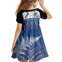 Personalised Cycling New Zealand Kid Short Sleeve Dress Aotearoa Map Fern Maori Pattern LT22 - Polynesian Pride
