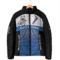 Personalised Cycling New Zealand Padded Jacket Aotearoa Map Fern Maori Pattern