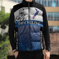 Personalised Cycling New Zealand Sleeveless Puffer Jacket Aotearoa Map Fern Maori Pattern LT22 - Polynesian Pride