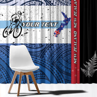 Personalised Cycling New Zealand Window Curtain Aotearoa Map Fern Maori Pattern