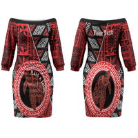Personalised Tonga Language Week Family Matching Off The Shoulder Long Sleeve Dress and Hawaiian Shirt Heilala Turtle Malo E Lelei