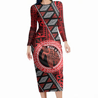 Personalised Tonga Language Week Long Sleeve Bodycon Dress Heilala Turtle Malo E Lelei