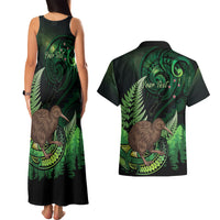 Kiwi New Zealand Personalised Couples Matching Tank Maxi Dress and Hawaiian Shirt Aotearoa Map Silver Fern Koru Pattern
