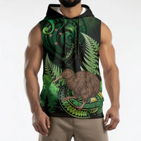 Kiwi New Zealand Personalised Sleeveless Hoodie Aotearoa Map Silver Fern Koru Pattern LT22 - Polynesian Pride