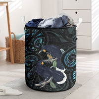 New Zealand Huia Bird Laundry Basket Paua Shell Maori Pattern
