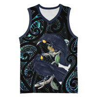 New Zealand Huia Bird Basketball Jersey Paua Shell Maori Pattern