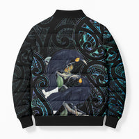 New Zealand Huia Bird Bomber Puffer Jacket Paua Shell Maori Pattern