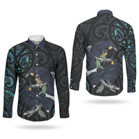 New Zealand Huia Bird Couples Matching Summer Maxi Dress and Long Sleeve Button Shirt Paua Shell Maori Pattern LT22 - Polynesian Pride