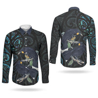 New Zealand Huia Bird Couples Matching Tank Maxi Dress and Long Sleeve Button Shirt Paua Shell Maori Pattern LT22 - Polynesian Pride