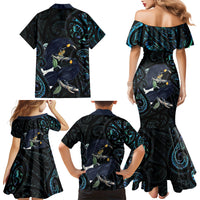 New Zealand Huia Bird Family Matching Mermaid Dress and Hawaiian Shirt Paua Shell Maori Pattern