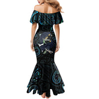 New Zealand Huia Bird Family Matching Mermaid Dress and Hawaiian Shirt Paua Shell Maori Pattern