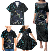 New Zealand Huia Bird Family Matching Puletasi and Hawaiian Shirt Paua Shell Maori Pattern LT22 - Polynesian Pride