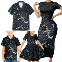 New Zealand Huia Bird Family Matching Short Sleeve Bodycon Dress and Hawaiian Shirt Paua Shell Maori Pattern LT22 - Polynesian Pride