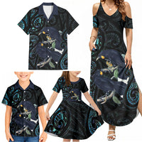 New Zealand Huia Bird Family Matching Summer Maxi Dress and Hawaiian Shirt Paua Shell Maori Pattern LT22 - Polynesian Pride