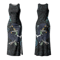 New Zealand Huia Bird Family Matching Tank Maxi Dress and Hawaiian Shirt Paua Shell Maori Pattern LT22 Mom's Dress Black - Polynesian Pride