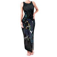 New Zealand Huia Bird Family Matching Tank Maxi Dress and Hawaiian Shirt Paua Shell Maori Pattern