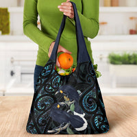 New Zealand Huia Bird Grocery Bag Paua Shell Maori Pattern