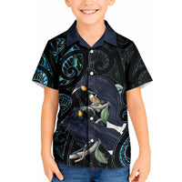 New Zealand Huia Bird Kid Hawaiian Shirt Paua Shell Maori Pattern LT22 Kid Black - Polynesian Pride