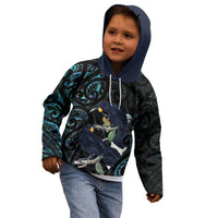 New Zealand Huia Bird Kid Hoodie Paua Shell Maori Pattern