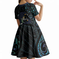 New Zealand Huia Bird Kid Short Sleeve Dress Paua Shell Maori Pattern LT22 - Polynesian Pride