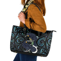 New Zealand Huia Bird Leather Tote Bag Paua Shell Maori Pattern
