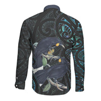 New Zealand Huia Bird Long Sleeve Button Shirt Paua Shell Maori Pattern LT22 - Polynesian Pride